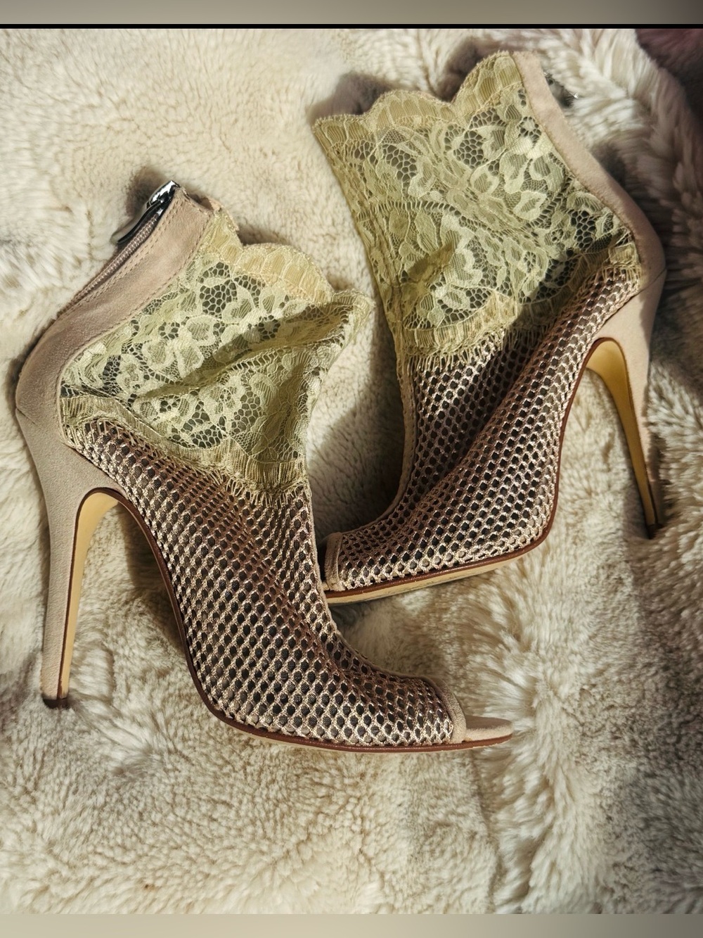 Chinese Laundry Jeopardy Nude Lace Mesh
Peep Toe Booties 7.5